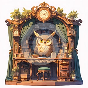 Elegant Antique Store with Wise Owl, Perfect for Marketing Images