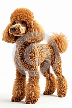 Elegant Apricot Poodle in Show Coat Isolated on White. Generative ai