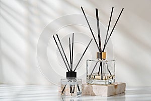 Elegant Aroma Diffusers on Marble Base in a Serene Indoor Setting photo