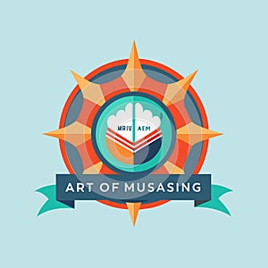 Elegant The Art of Musing logo displayed on a blue background, A subtle and elegant graphic representing the art of persuasion in photo