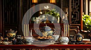 Elegant Asian Tea Ceremony Table Setting Display