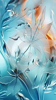 Elegant background of frozen flowers in ice, concept of cryotherapy for skin care. Delicate texture. Frosty beautiful