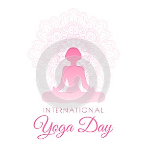 Elegant background for International yoga day with female silhouette in yoga pose