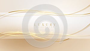 Elegant background with square frame elements and golden curves with glitter light effect