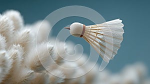 Elegant Badminton Shuttlecock in Flight, Surrounded by Delicate Plants photo