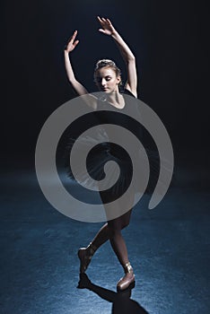 elegant ballerina dancing in pointe shoes