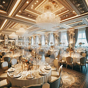 Elegant Ballroom Set for a Luxurious Event or Wedding Reception\