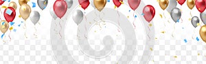 Elegant banner with balloons and confetti. Vector illustration