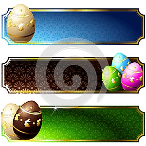 Elegant banners with gold-decorated chocolate eggs