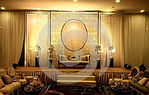 Elegant banquet hall wedding stage decorations