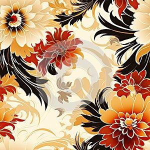 Elegant Baroque-Style Golden Floral Seamless Pattern Design