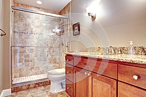 Elegant bathroom with glass door shower