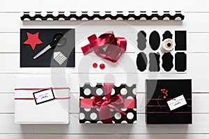Elegant and beautiful black, red and white christmas presents