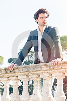 Elegant beautiful business pensive italian man. Charming prince