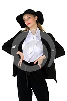 Elegant beautiful girl in a fashionable black suit