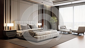 elegant Bedroom Luxury Modern, Home Interior, Indoors. Modern luxury beautiful bedroom generative ai