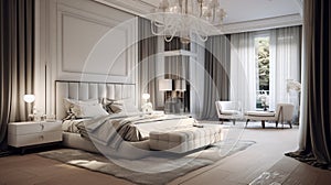 elegant Bedroom Luxury Modern, Home Interior, Indoors. Modern luxury beautiful bedroom generative ai