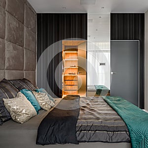 Elegant bedroom with spacious wardrobe