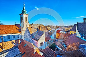 Blagovestenska Church behind the roofs, Szentendre, Hungary