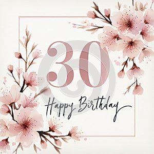 Elegant birthday card design featuring floral accents and a prominent \'30 photo