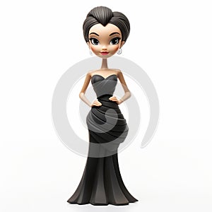 Elegant Black Evening Dress Cartoon Doll Figurine