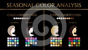 Elegant Black and Gold Seasonal Skin Color Analysis Illustration with Color Swatches and Skin Undertone Palette photo