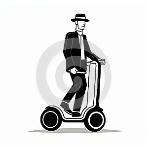 Elegant Black And Grey Illustration Of Man Riding Electric Scooter