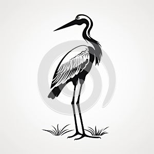 Elegant Black Heron: Graphic Illustration With Bold Stencil And Simple Line Work
