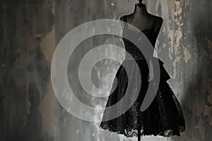 elegant black lace cocktail dress on a manequin