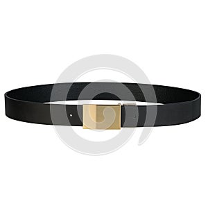 Elegant Black Leather Belt with Gold Square Buckle