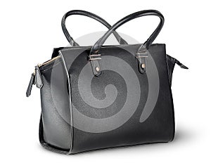 Elegant black leather ladies handbag