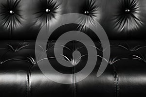Close-up of isolated black leather sofa