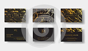 Elegant black luxury business cards Set with marble texture