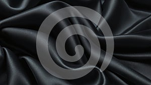 Elegant black silk satin fabric background. Highly detailed and wavy texture. AI-Generated