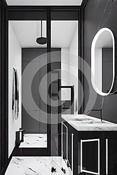 elegant black and white bathroom, interior image, Ai