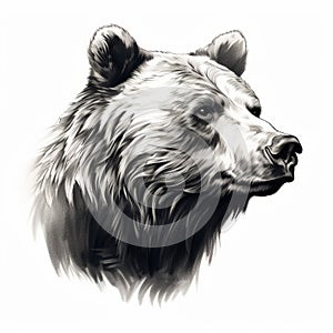 Elegant Black And White Bear Head Illustration With Realistic Lighting