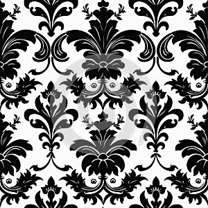 Elegant Black And White Damask Pattern With Rococo Ornamentation