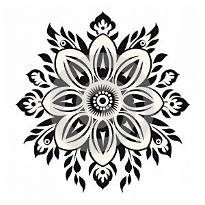 Elegant Black And White Decorative Flower On White Background