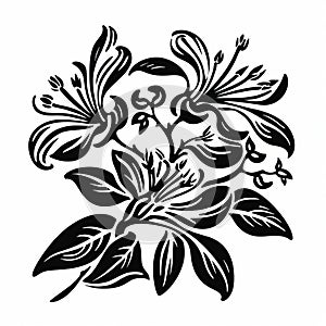 Elegant Black And White Flower Stencil Inspired By Caravaggesque Style