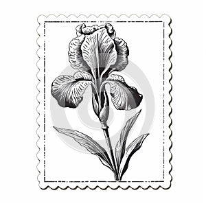 Elegant Black And White Iris Stamp Illustration Inspired By Florianne Becker