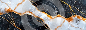 Elegant black white and orange marble with striking tiger stripe patterns creates stunning visual effect perfect for modern
