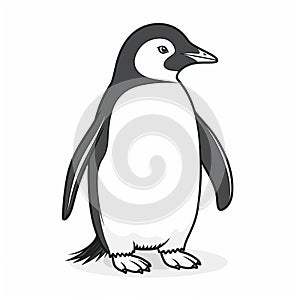 Elegant Black And White Penguin Drawing On White Background