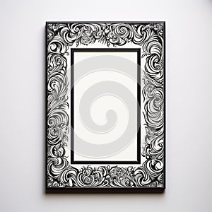 Elegant Black And White Scroll Art Frame With 3d Shadows