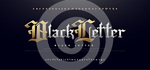 Elegant Blackletter Gothic Golden Alphabet Font. Typography silver and gold classic style font set. vector illustration