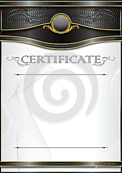An elegant blank form for creating certificates. With blue black on a gold background.