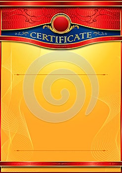 An elegant blank form for creating certificates. With red accents on a gold background.