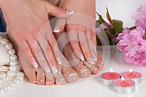 Elegant Bliss: French Manicure and Pedicure in a Serene Spa Setting