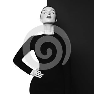 Elegant blode in geometric black and white background