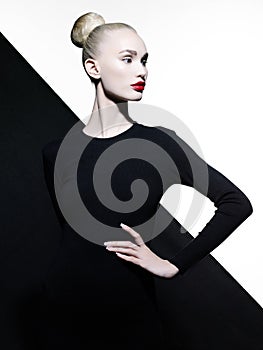 Elegant blode in geometric black and white background