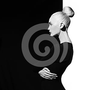 Elegant blode in geometric black and white background